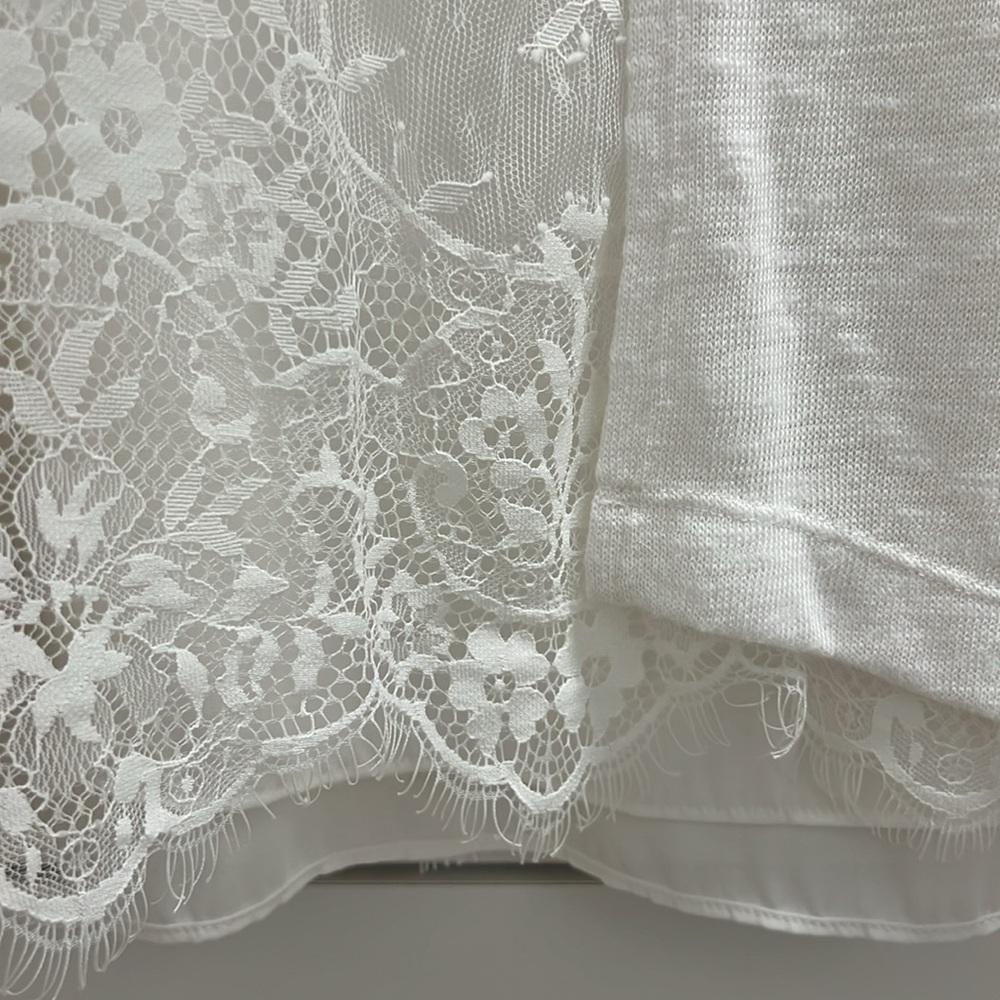 White House Black Market Large long sleeve white lightweight sweater w/lace back - Picture 8 of 9